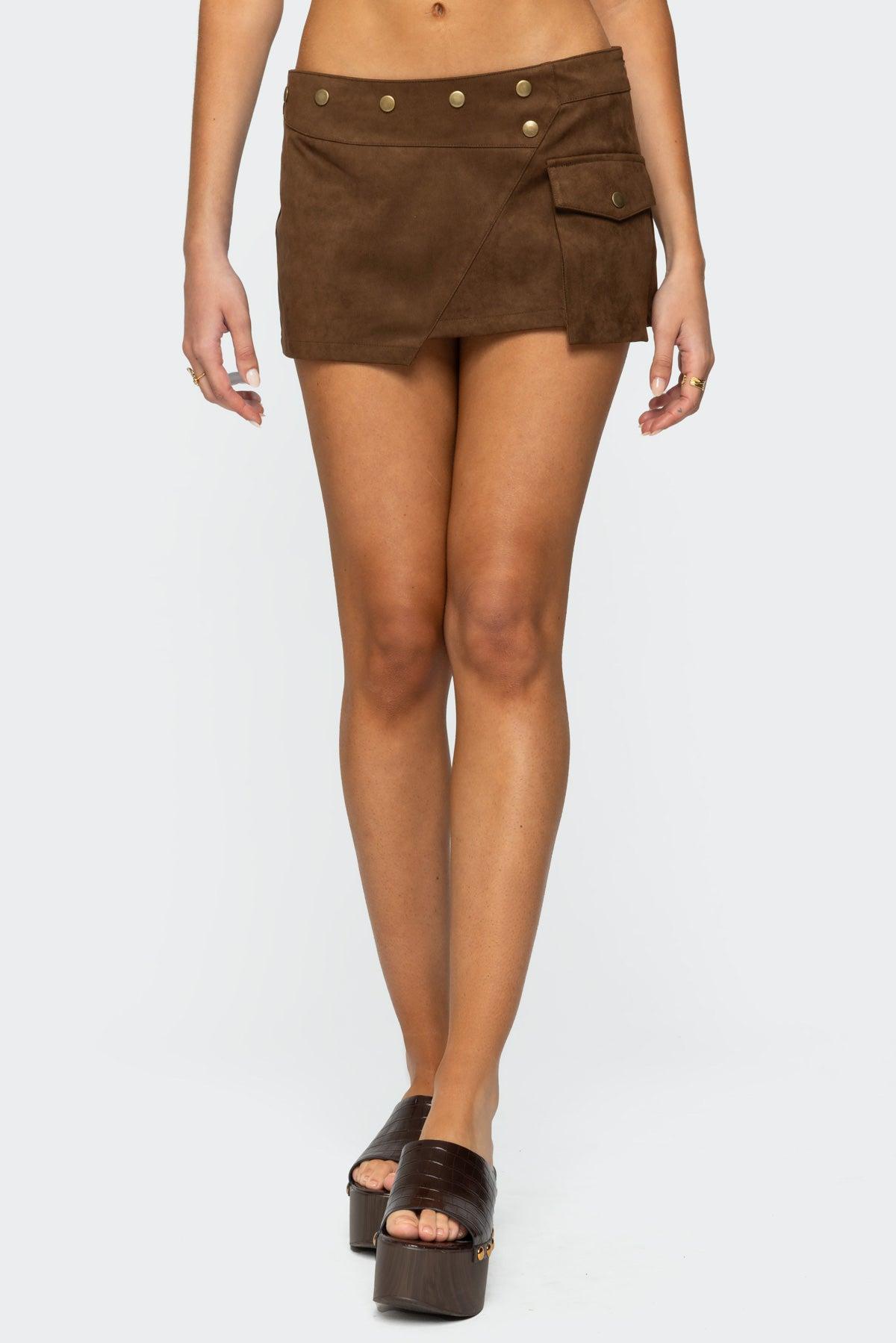 Asymmetric Studded Faux Suede Mini Skort Product Image