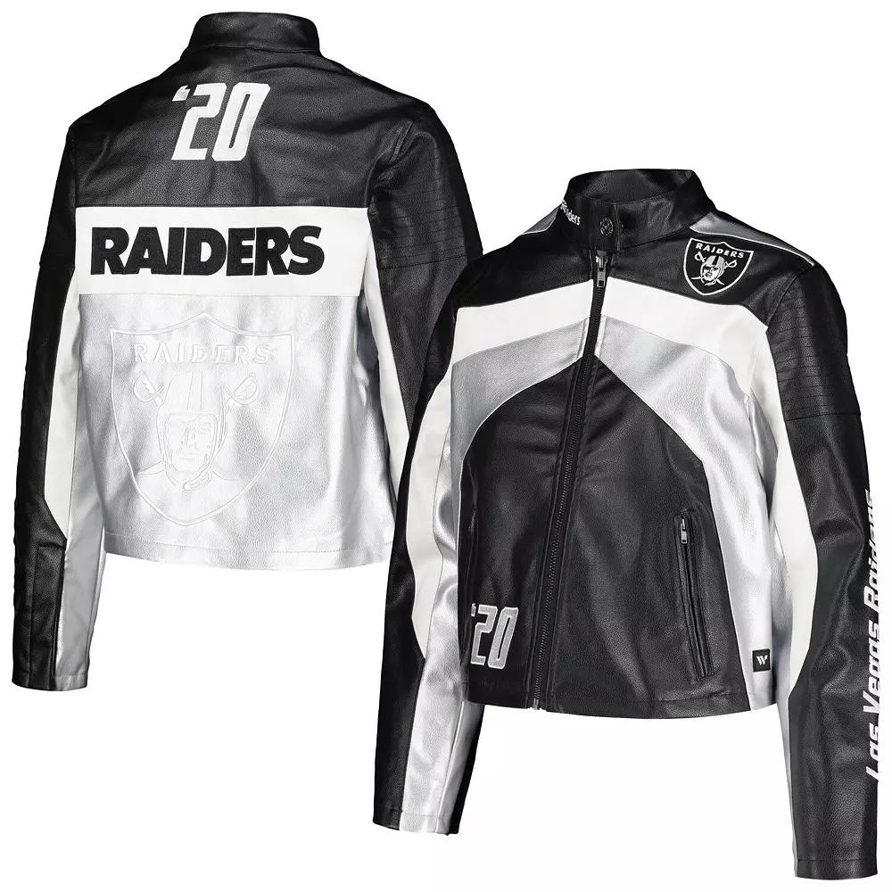 Women's The Wild Collective  Black Las Vegas Raiders Faux Leather Full-Zip Racing Jacket, Size: XL, Lvr Black Product Image