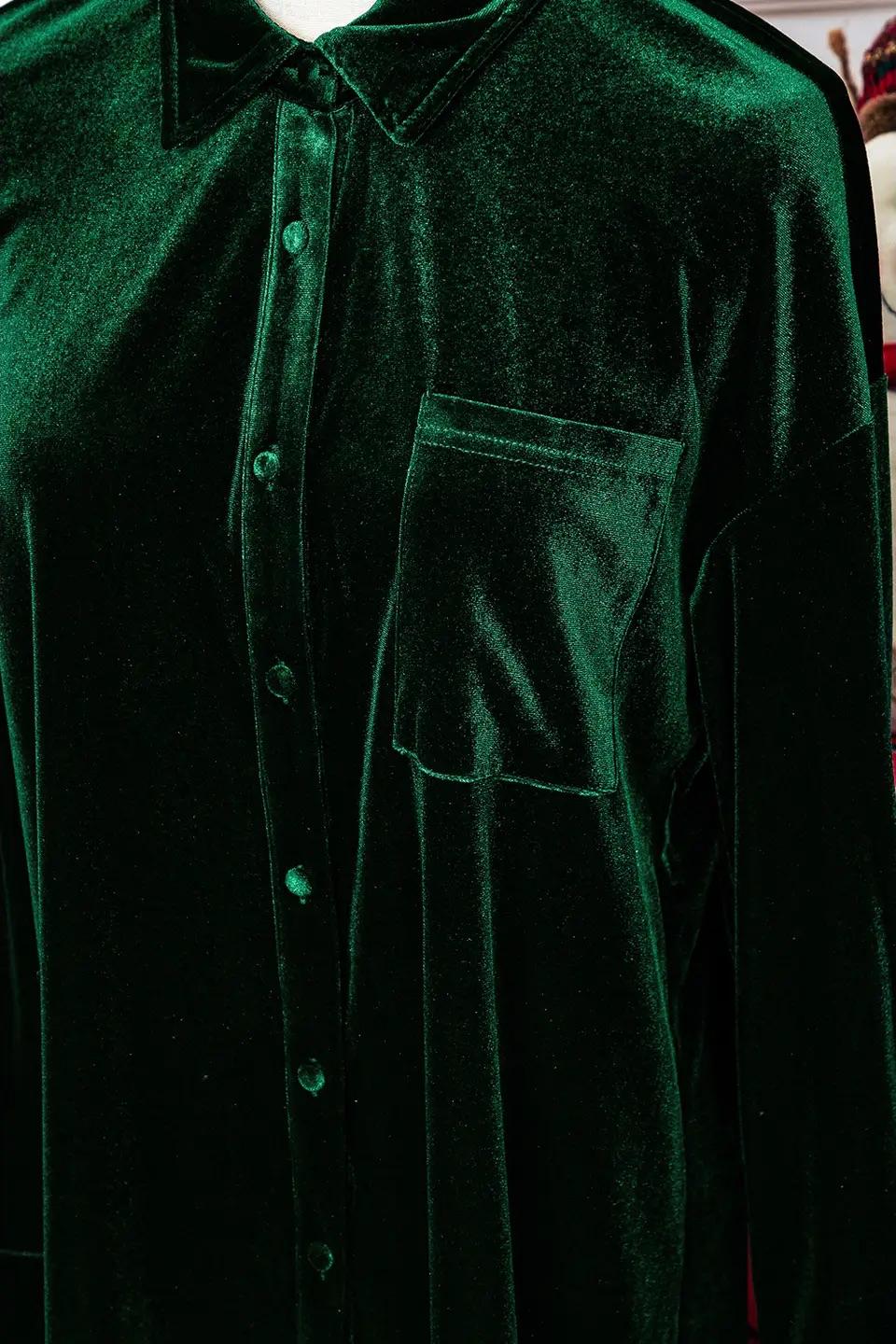 Velvet Button Front Shirt Dress Product Image