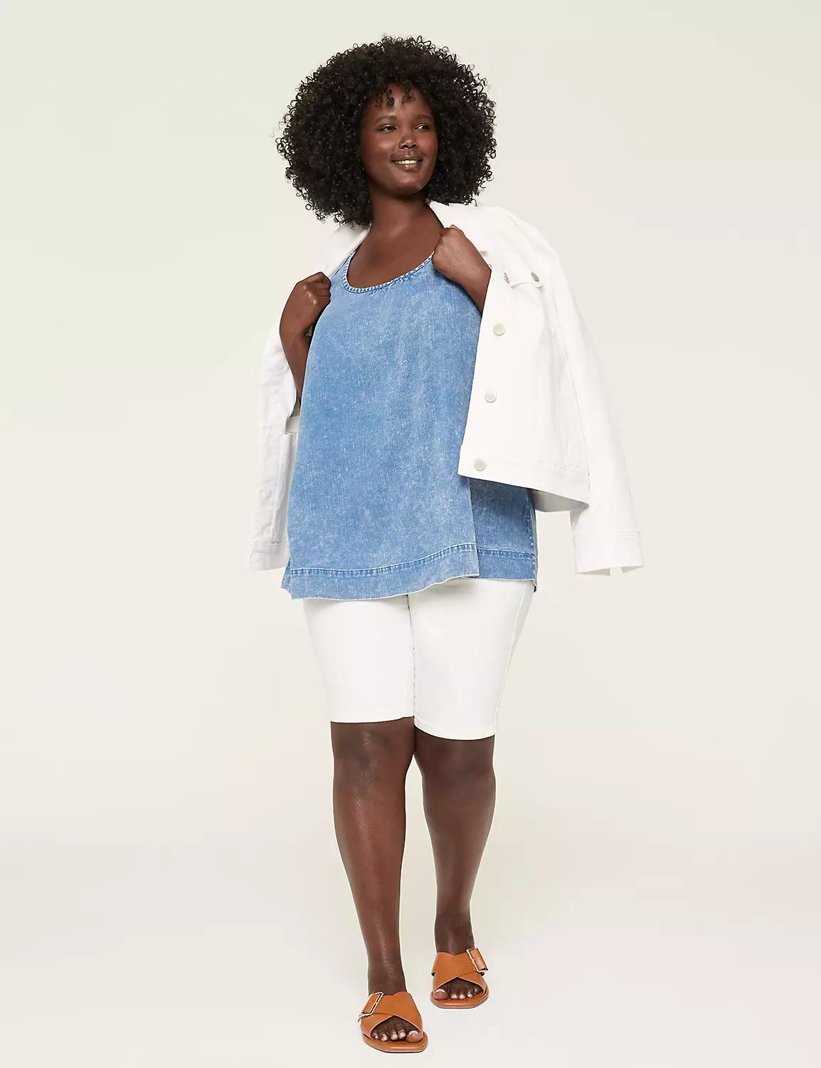 Button-Back Popover Denim Tank Product Image