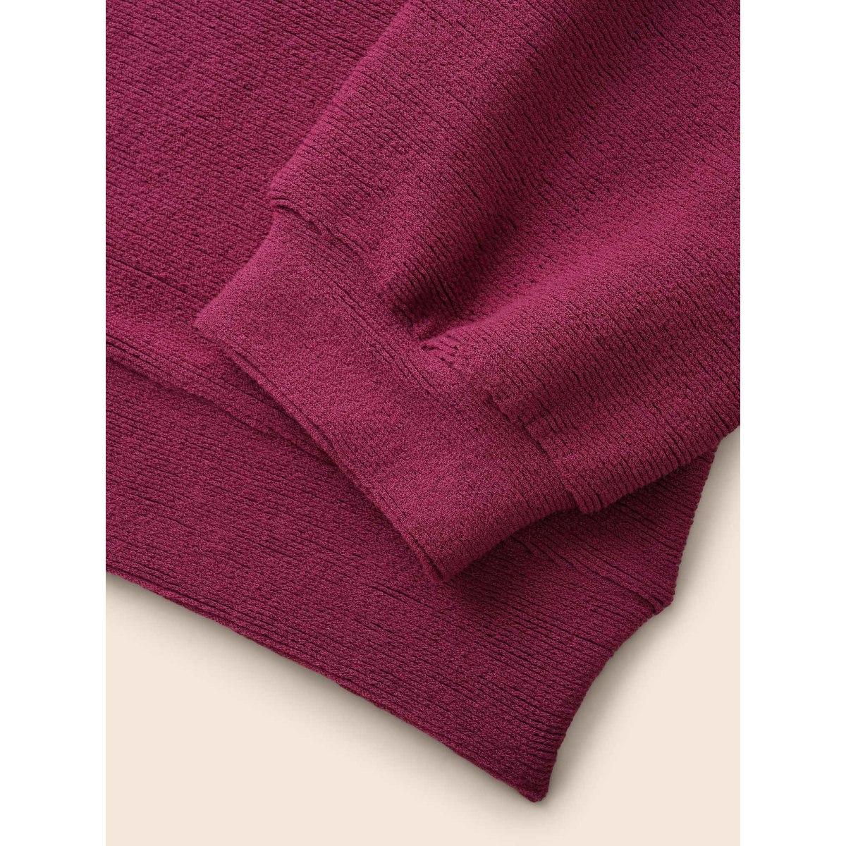 Plus Size Solid Button Up Hooded Drawstring Sweatshirt Women RedViolet Casual Texture Hooded Everyday Sweatshirts BloomChic 30/6X Product Image