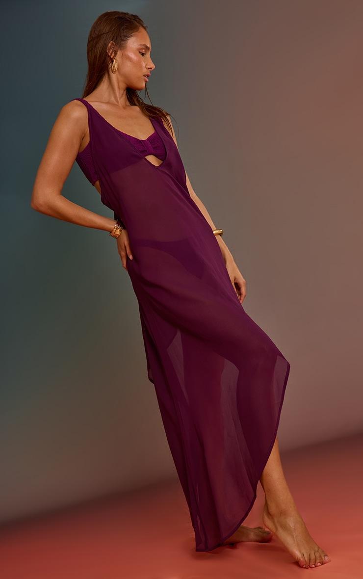  Purple Chiffon Sheer Strappy Beach Maxi Dress Product Image