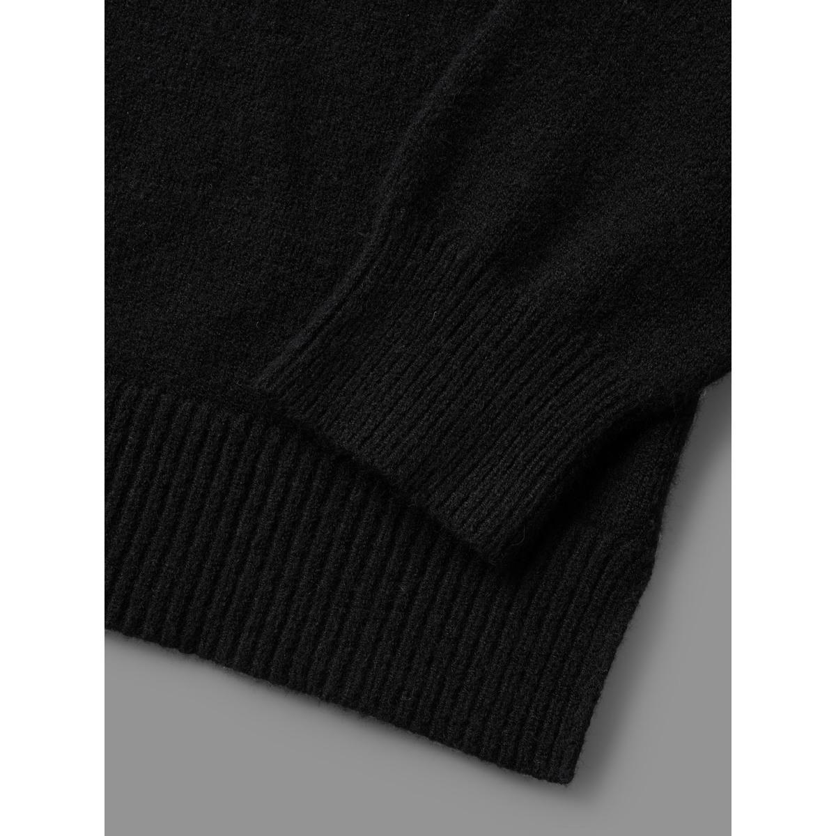 Plus Size V Neck Lace Patchwork Backless Pullover Black Women Elegant Long Sleeve V-neck Everyday Pullovers BloomChic 14-16/1X Product Image