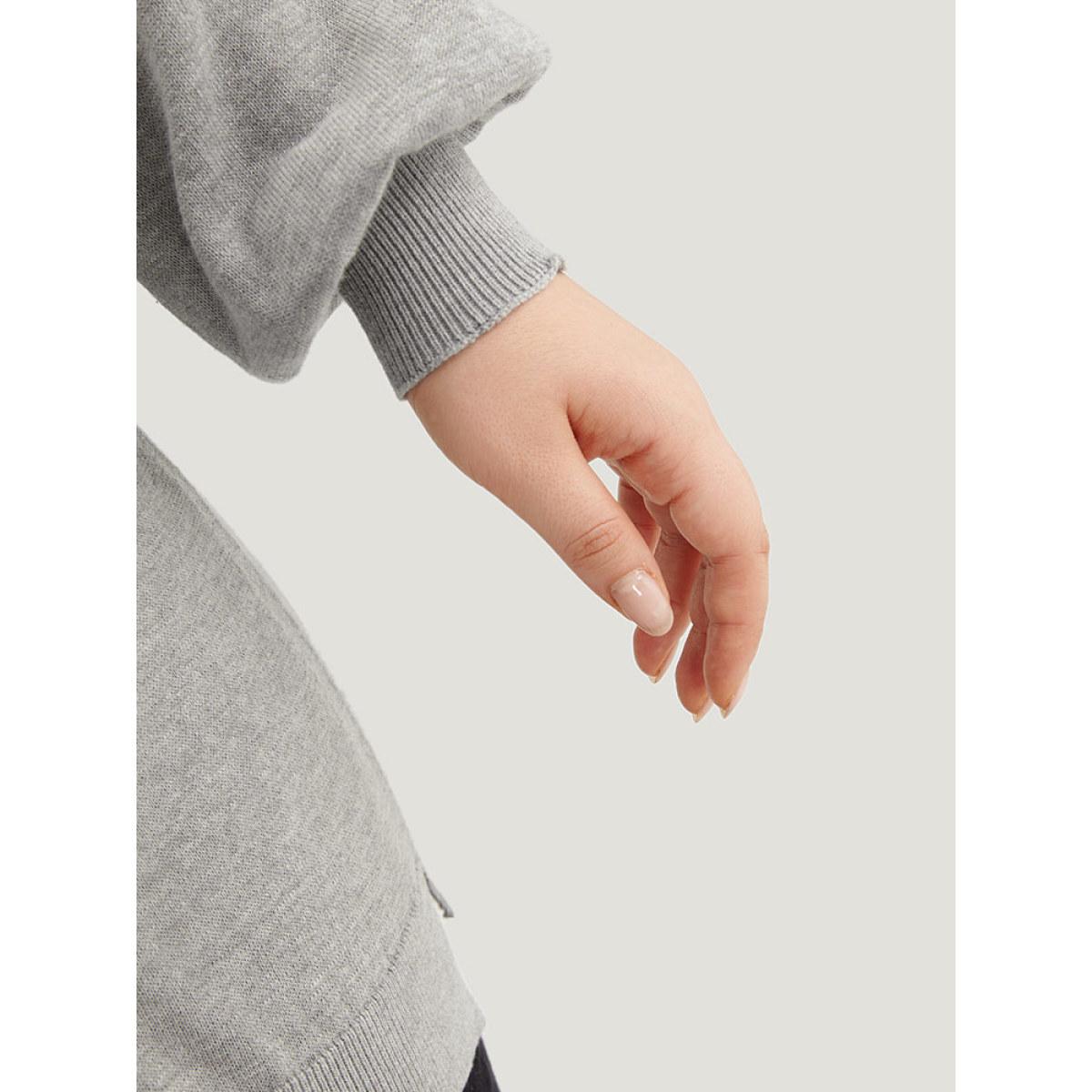 Plus Size Plain Lapel Collar Plisse Zipper Pullover LightGray Women Casual Loose Long Sleeve Lapel Collar Dailywear Pullovers BloomChic 26/4X Product Image