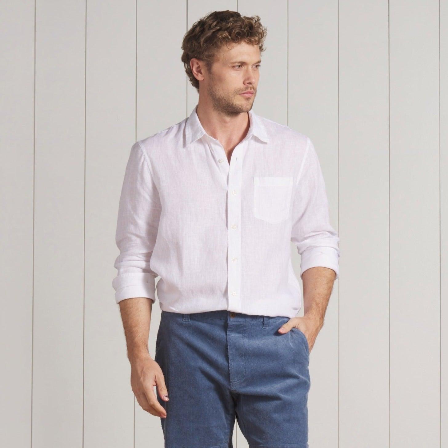 Nantucket Yarn Dyed Linen Shirt - White Product Image