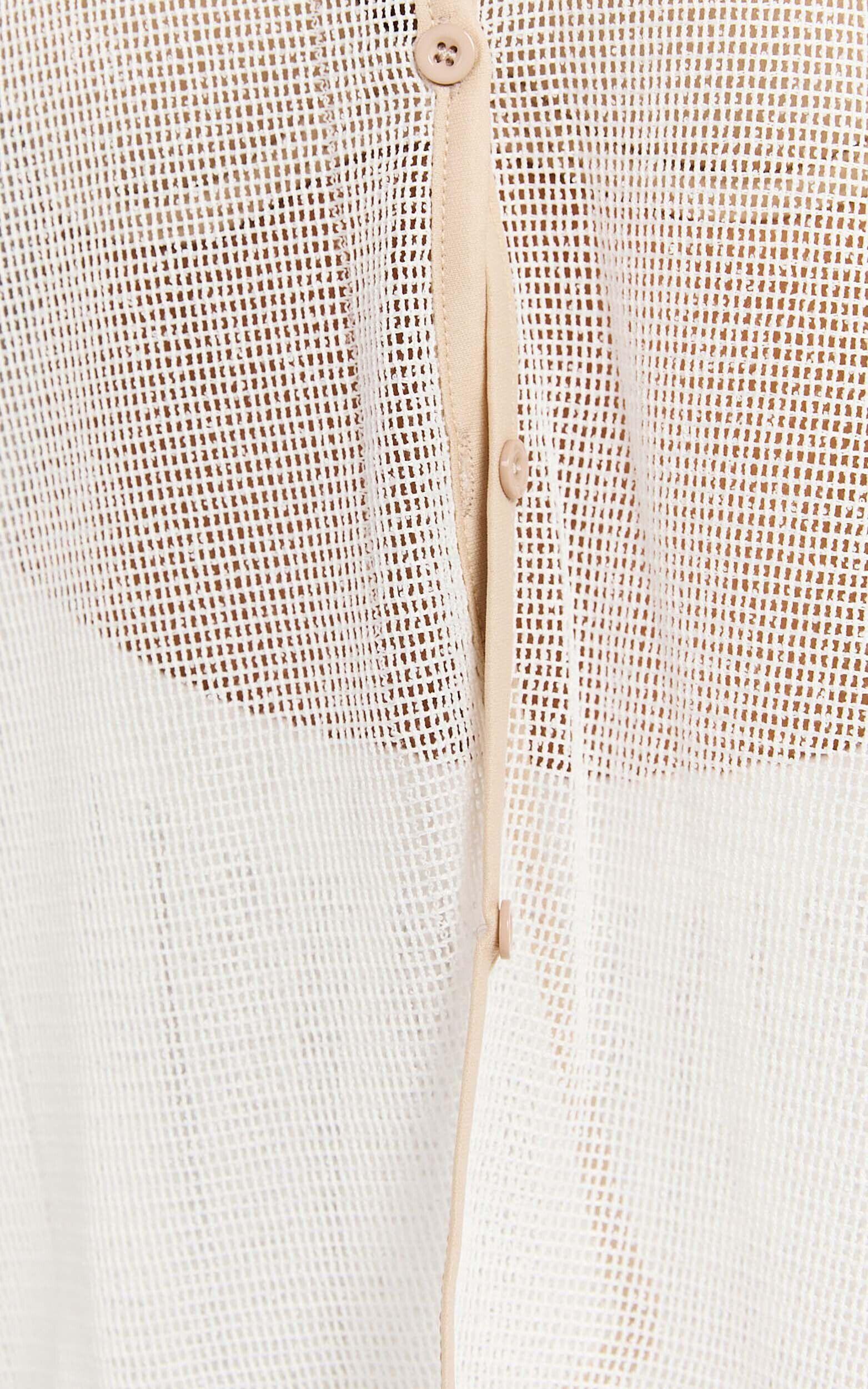 Brylee Two Piece Top and Shorts Set - Trim Knit Short Set in White/Tan Product Image