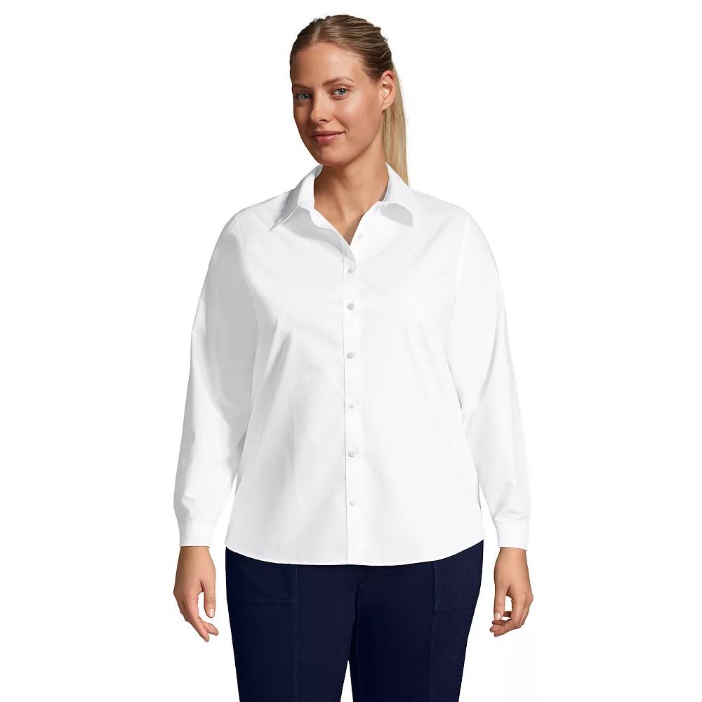 Plus Size Lands' End Wrinkle-Free No Iron Button-Front Shirt, Women's, Size: 16 W, White Product Image