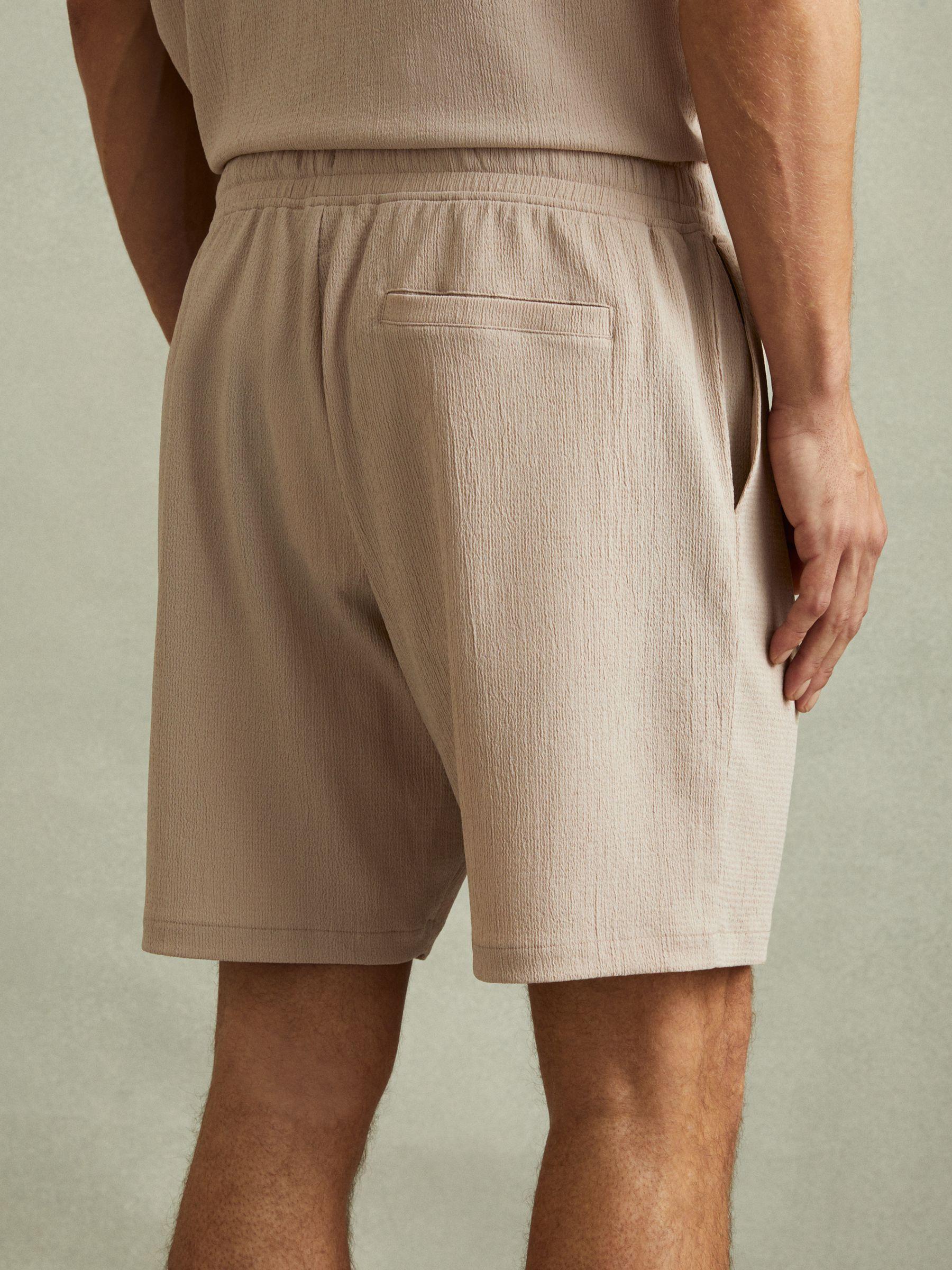 Textured Crepe Drawstring Shorts in Oatmeal Product Image