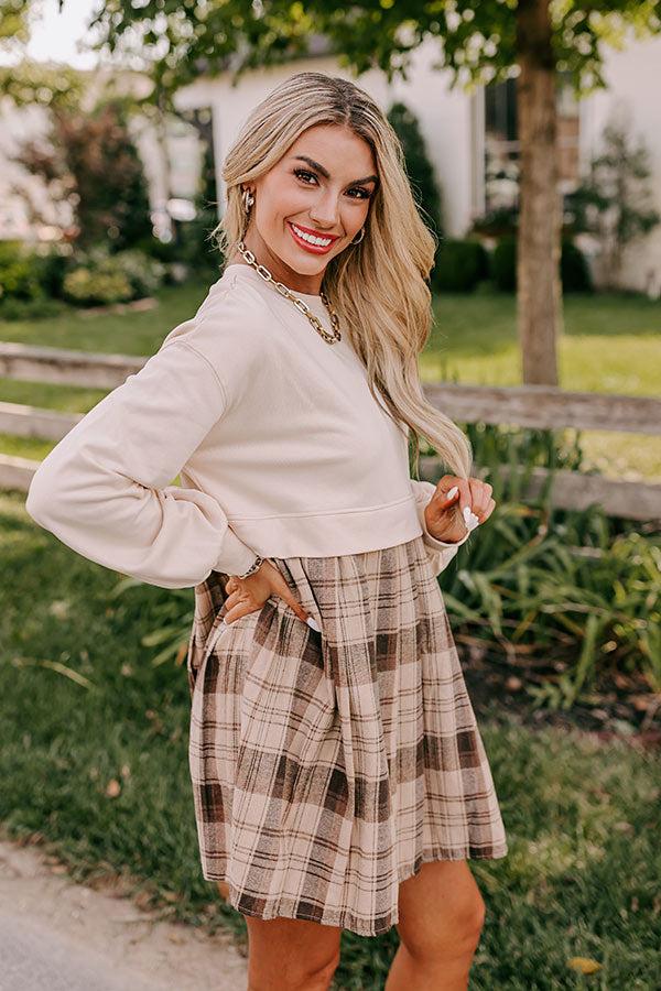 Fall Festivities Plaid Mini Dress in French Vanilla Product Image