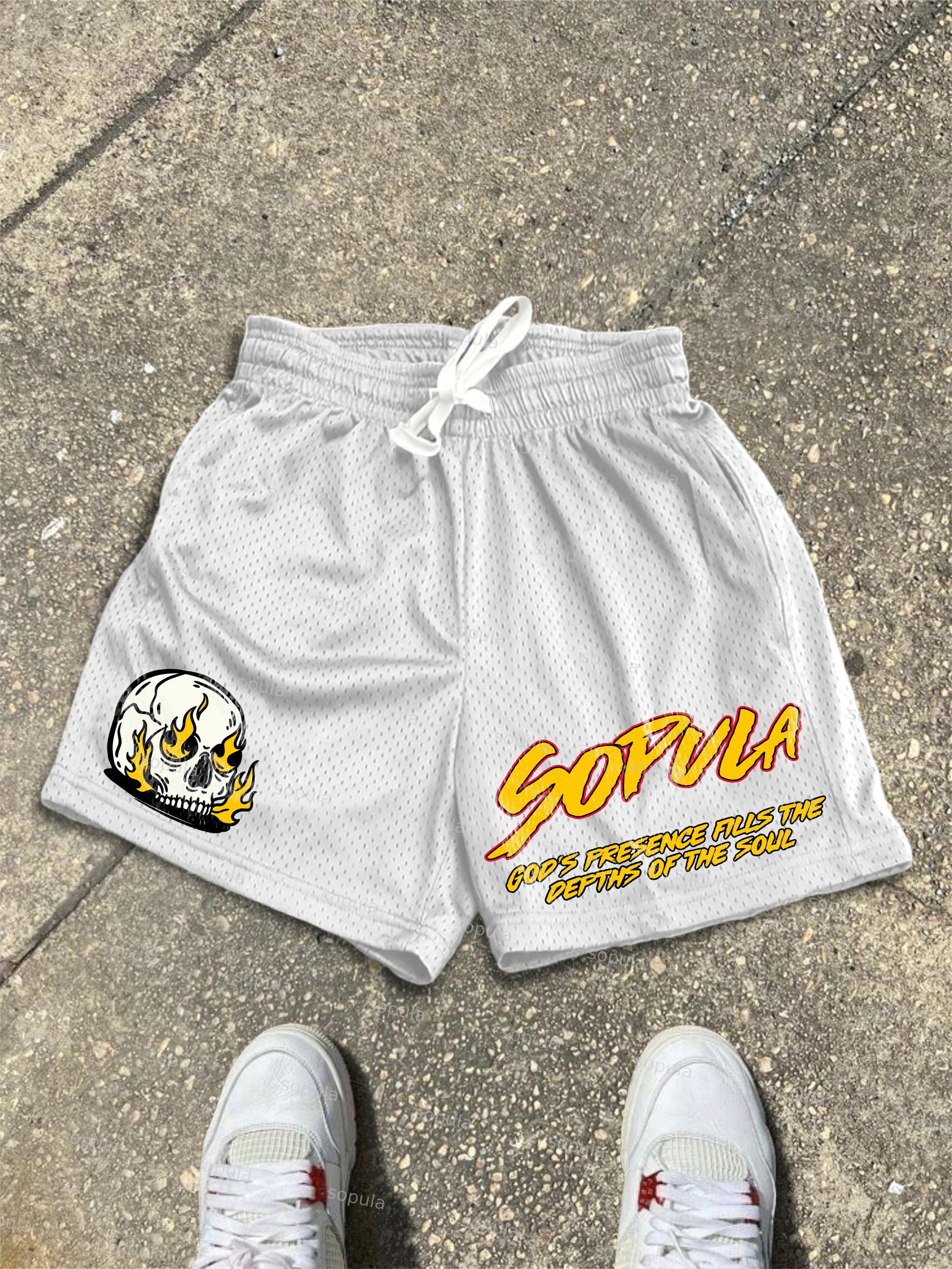 Men's Burning Soul Vintage Print Street Mesh Shorts Product Image