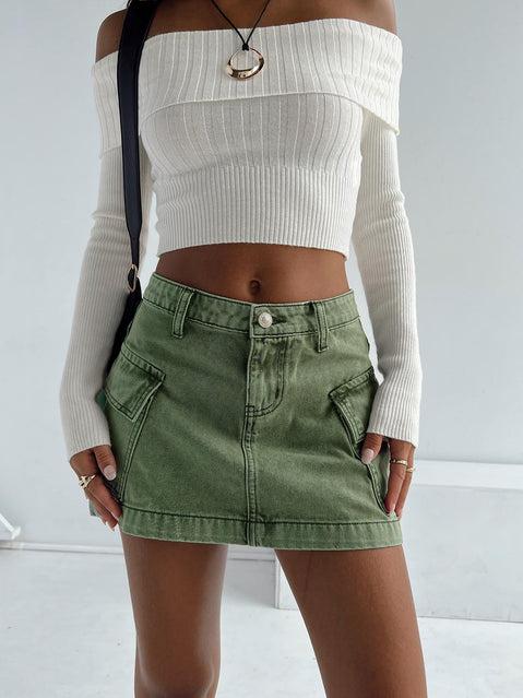 Zakai Cargo Denim Mini Skirt Green Product Image