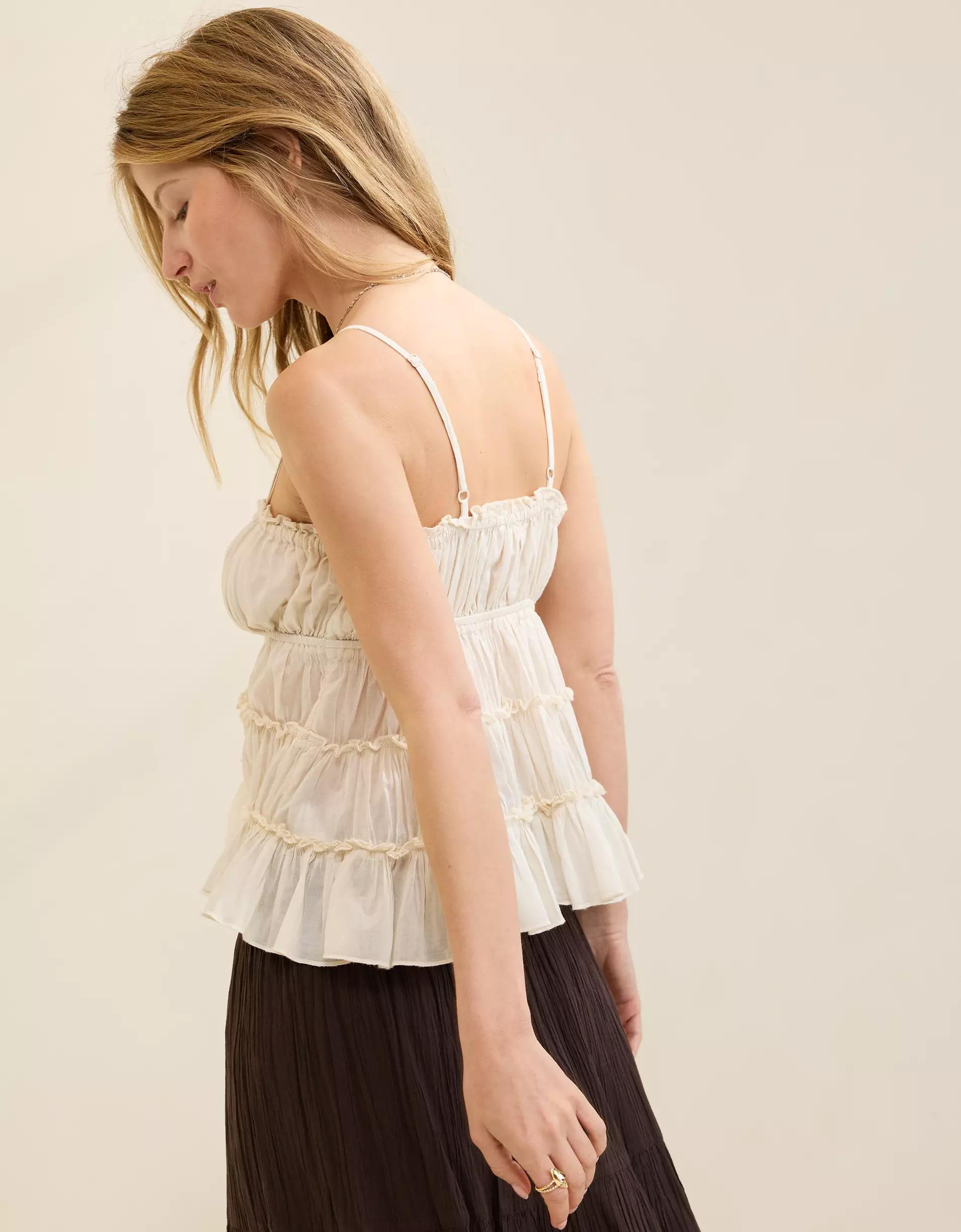 Aerie Tie Front Tiered Tank Top Women's Product Image
