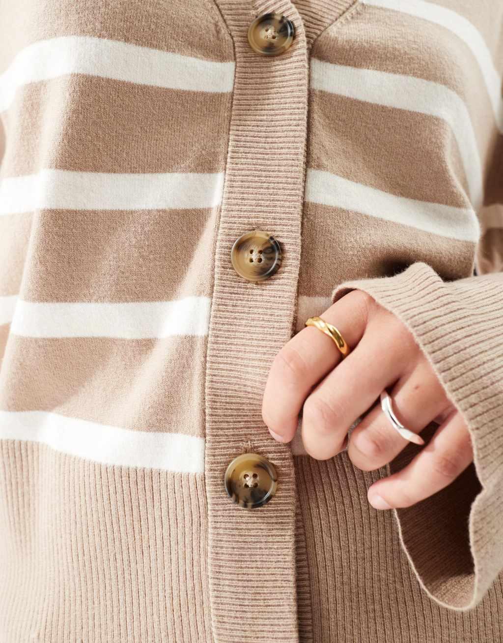 Pieces cardigan in beige and white stripe Product Image