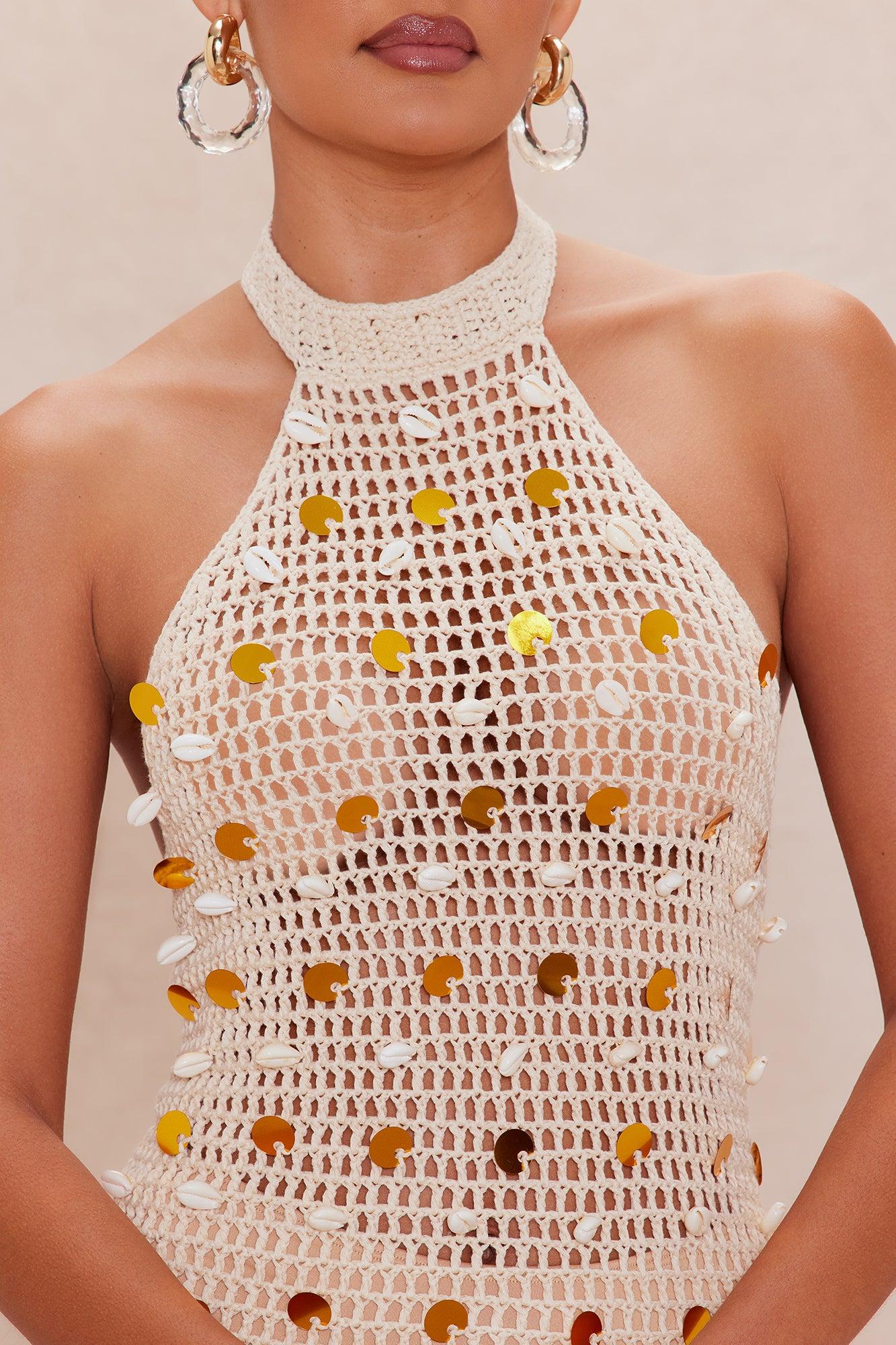 Tati Backless Crochet Maxi Dress - Sand Female Product Image