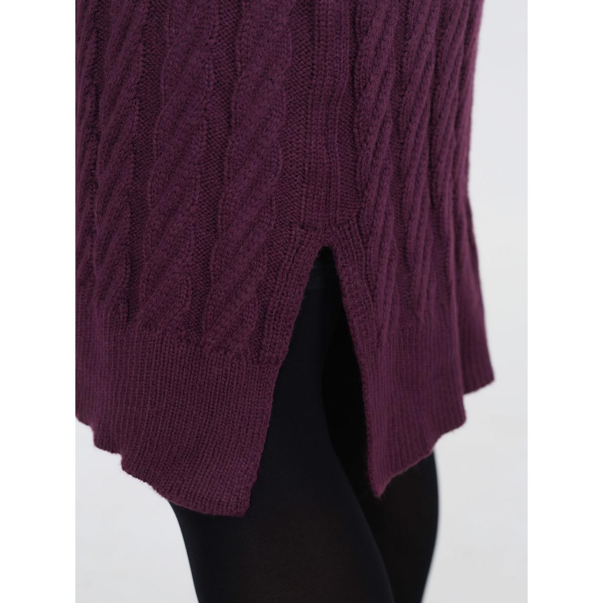 Plus Size Crew Neck Cable Texture Sweater Dress Deeppurplered Women Timeless Bodycon Long Sleeve Casual Sweater Dresses BloomChic 26/4X Product Image