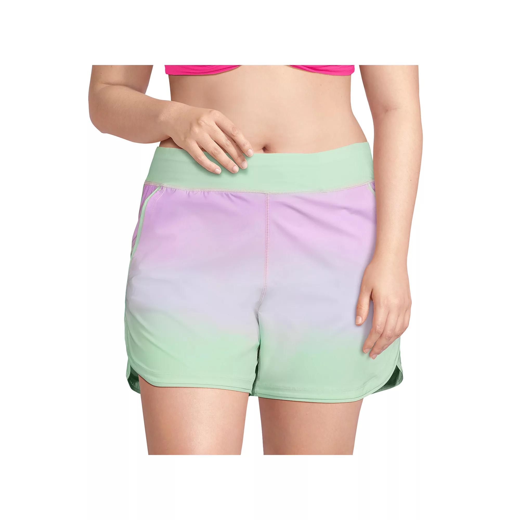 Plus Size Lands' End 5" Quick Dry Swim Shorts With Panty, Women's, Size: 22 W, Purple Mint Ombre Product Image