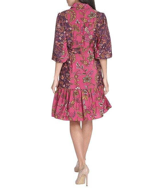 Jessica Howard Floral Print Long Sleeve Shirt Dress Product Image