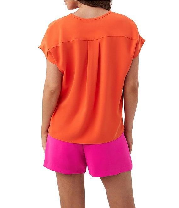 Trina Turk Hasil Georgette Zip Round Neck Short Sleeve Blouse Product Image