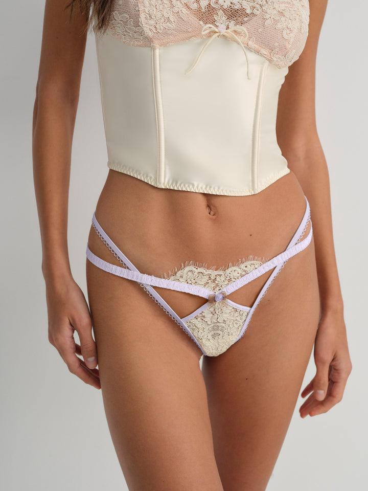 Victoria Lace Thong Panty — Ivory Product Image