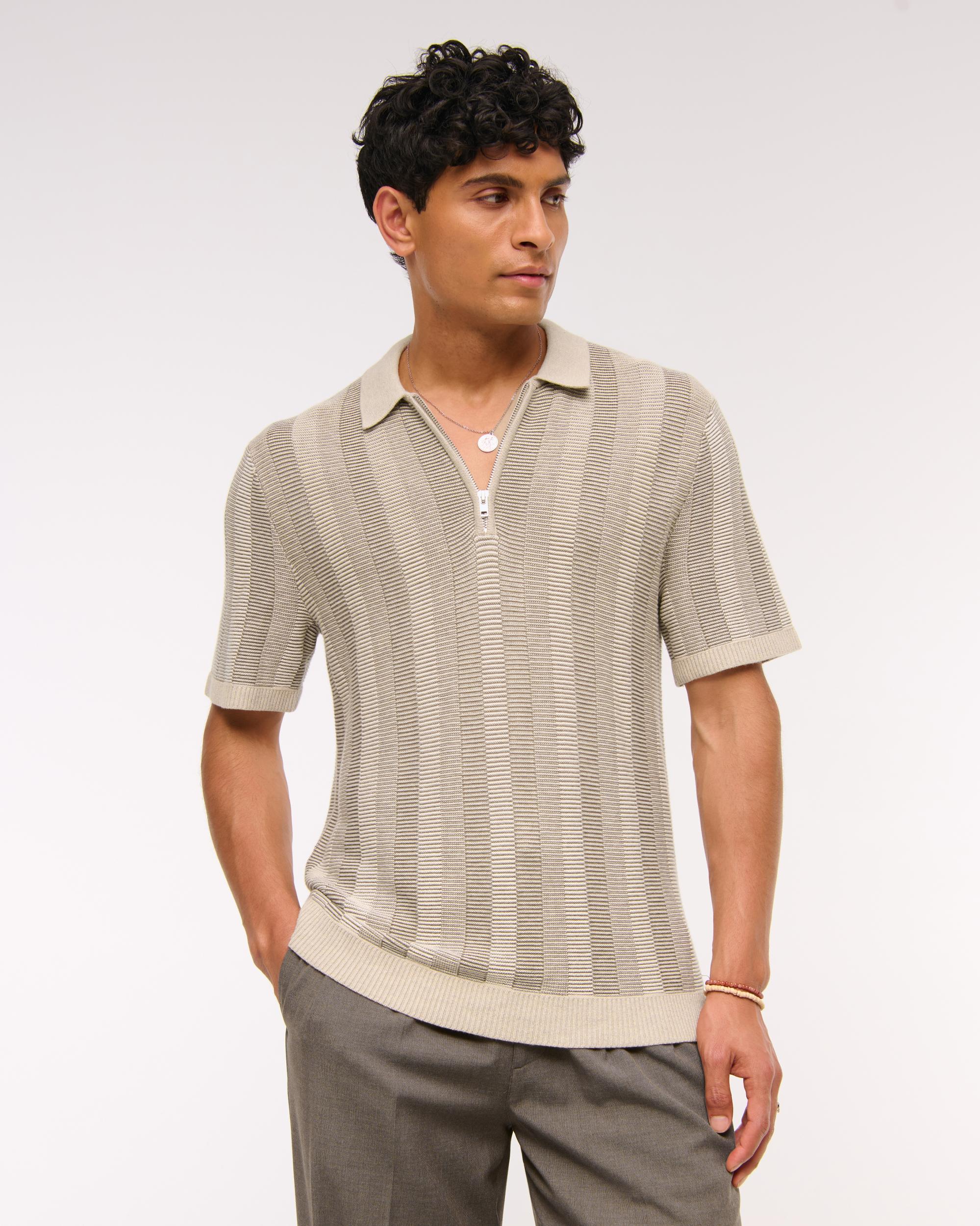Contrast Textural Zip Sweater Polo Product Image