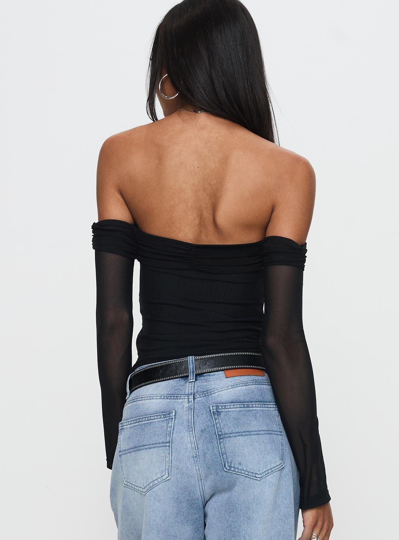 Saelan Off Shoulder Long Sleeve Top Black Product Image