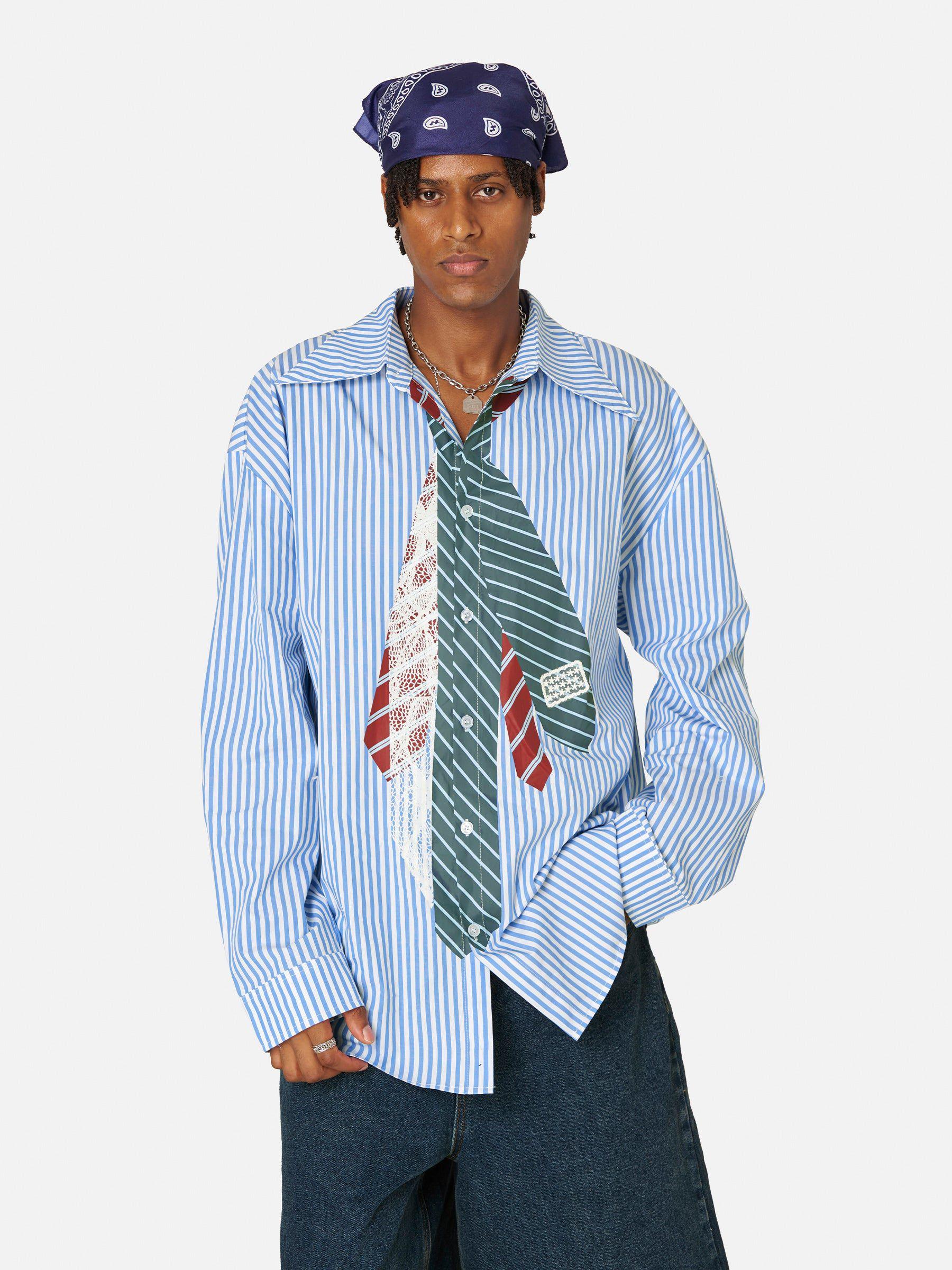Aelfric Eden Necktie Graphic Stripe Long Sleeve Shirt Product Image