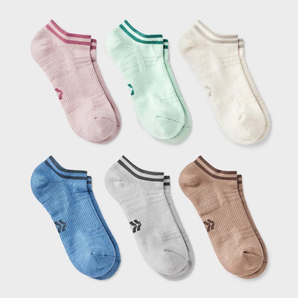 Women's Striped Cushioned 6pk No Show Socks - All In Motion™ Pink/Blue/Green 4-10: Arch Support, Knit Product Image