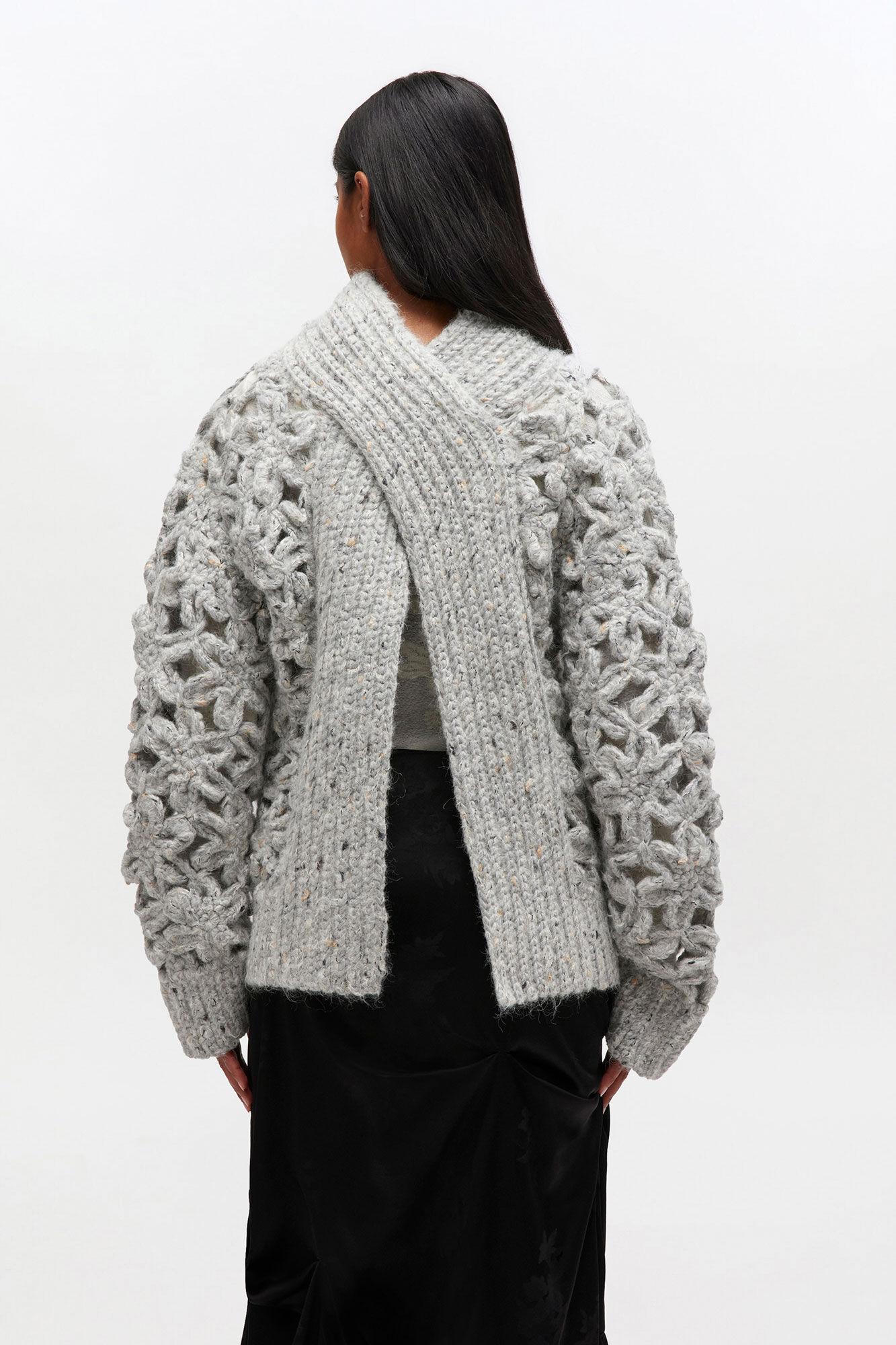 Grey Flower Crochet Sweater Product Image