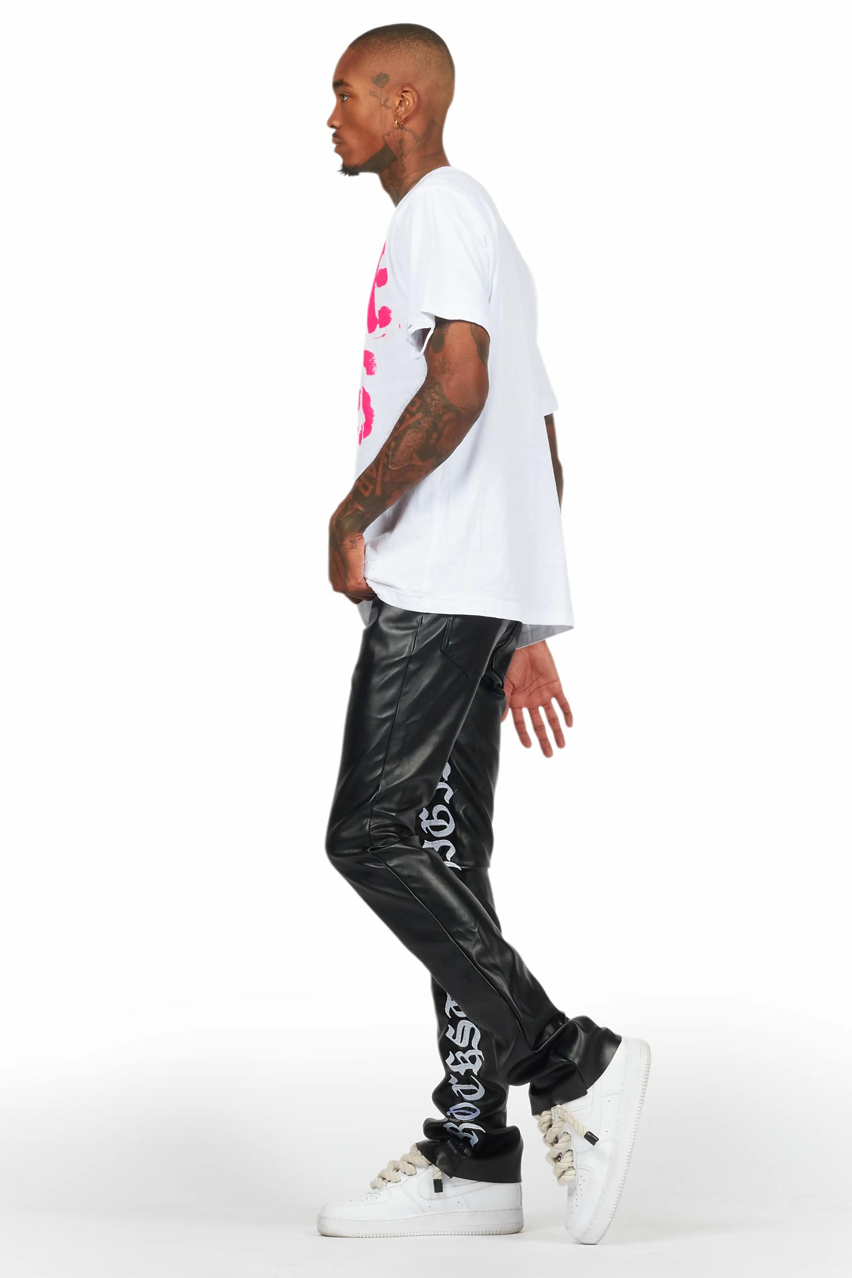 Elian Black PU Stacked Flare Jean Male Product Image