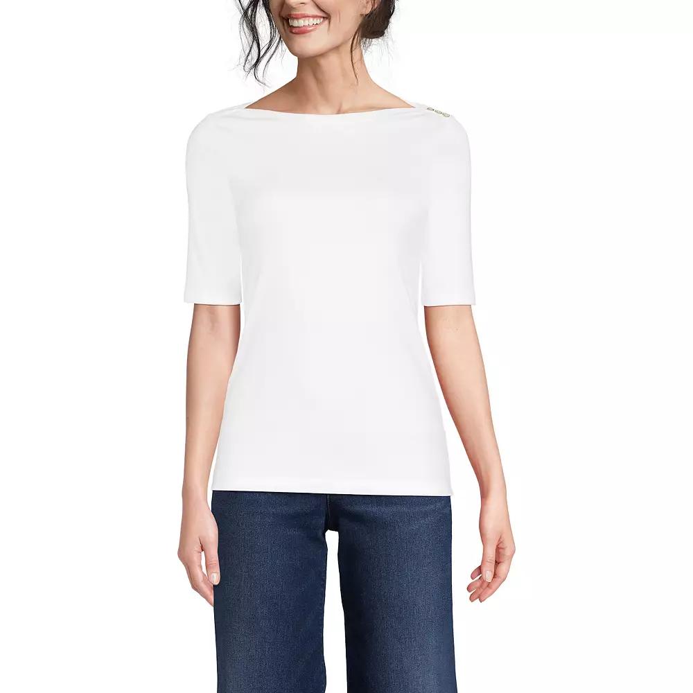 Women's Lands' End Elbow Sleeve Boatneck Button Shoulder Top,  Product Image