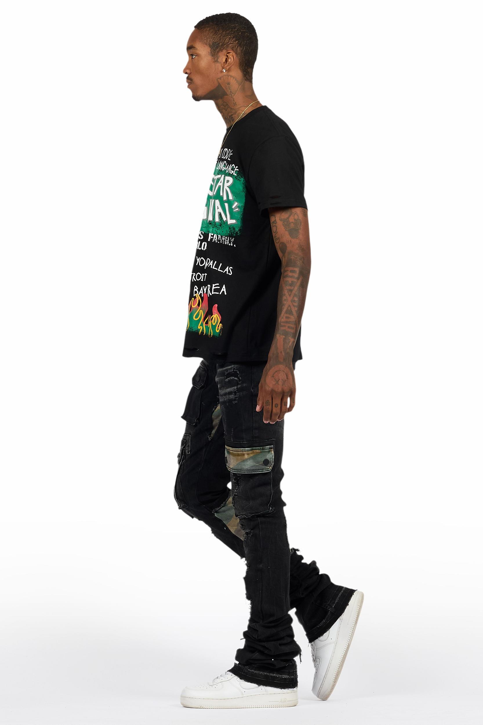 Beno Black T-Shirt/Super Stacked Flare Jean Bundle Male Product Image