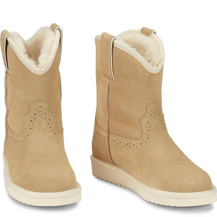 SALE Justin® Ladies' Heidi Bone Tan Suede Shearling Lined Boots Product Image