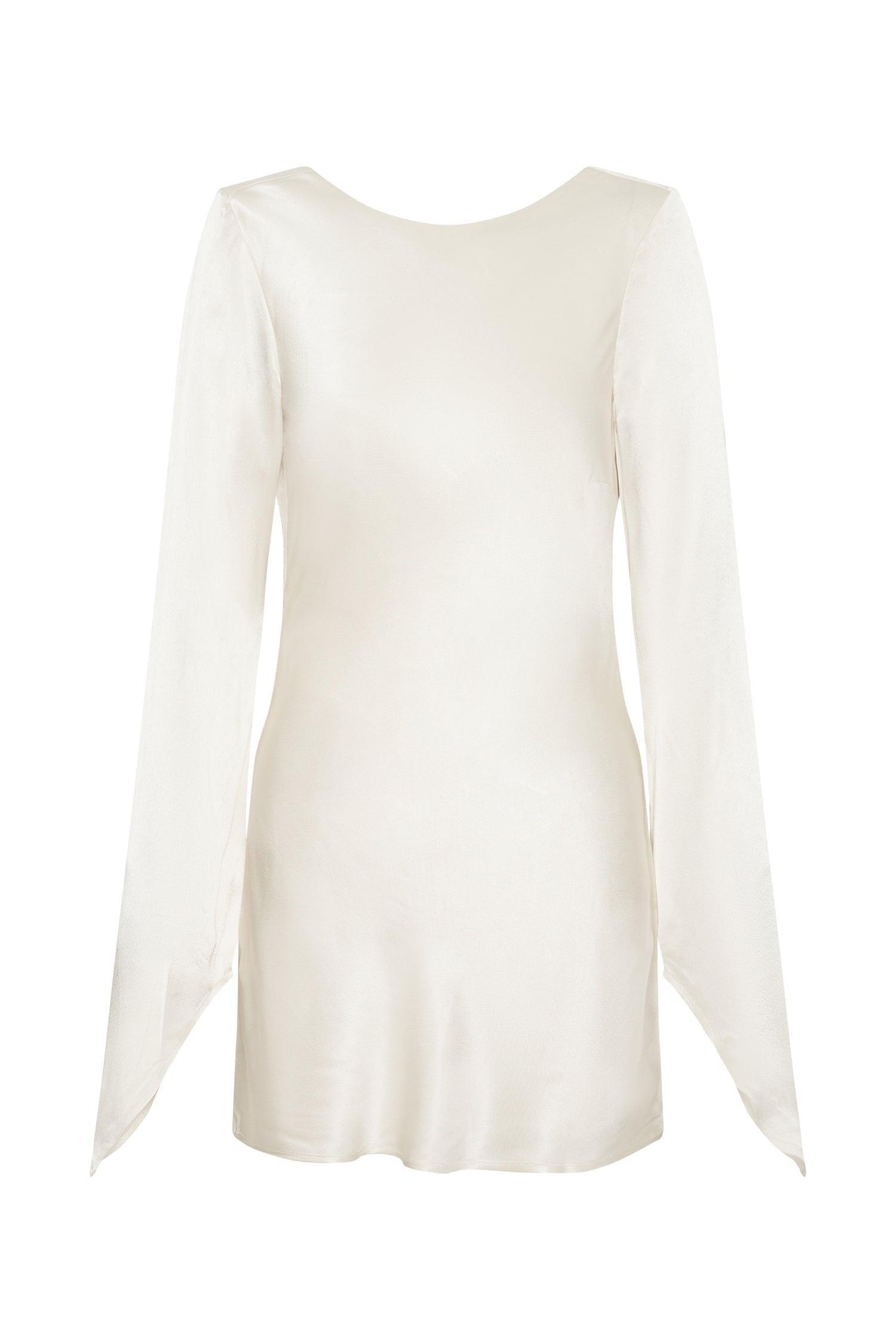 Davina Satin Long Sleeve Mini Dress - Ivory Product Image