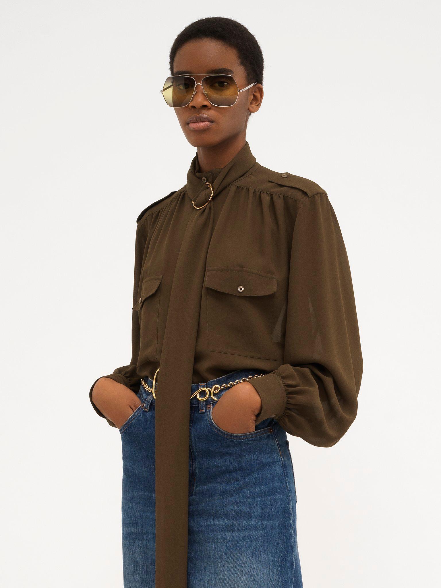 Officer lavallière blouse in silk georgette Product Image