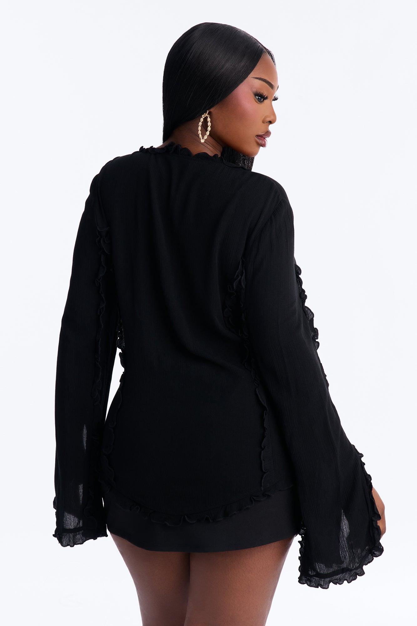 Everything Pretty Ruffle Gauze Flyaway Top - Black Female Product Image