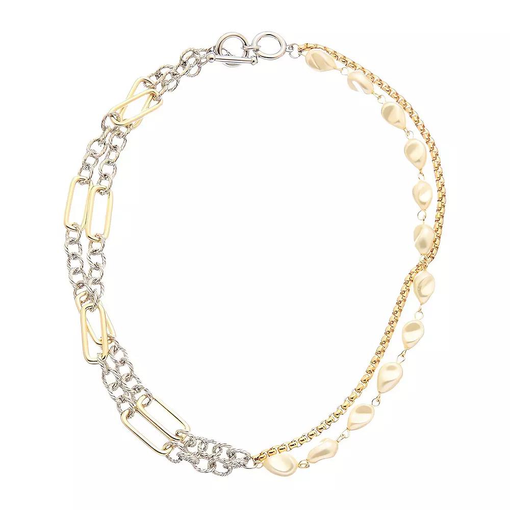 Juvell Two-Tone 18k Gold Plated Freshwater Cultured Pearl Mixed Chain Double-Strand Necklace, Women's, Size: 17", Two Tone Product Image