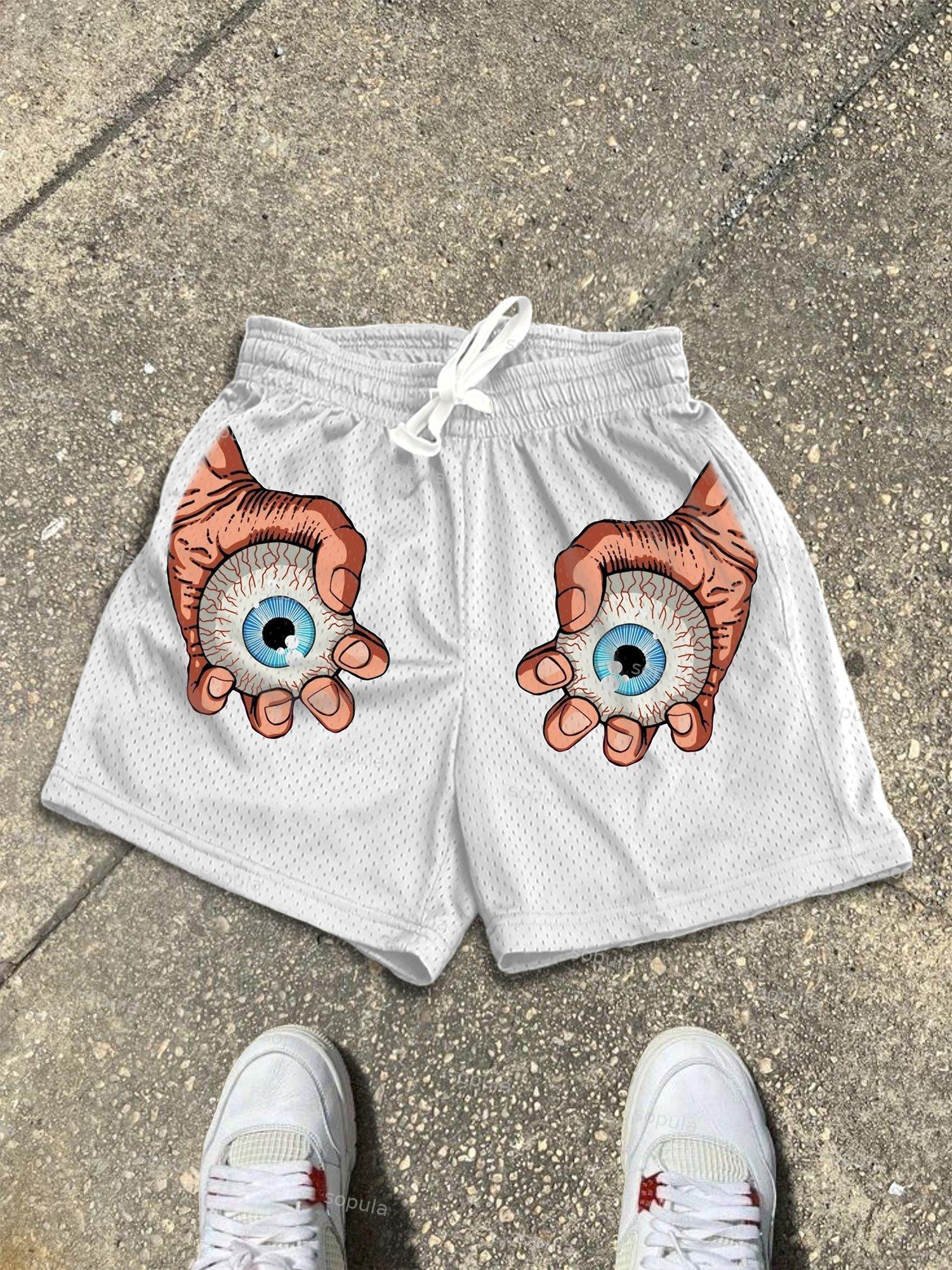 Eyes Retro Cartoon Graphic Mesh Shorts Product Image