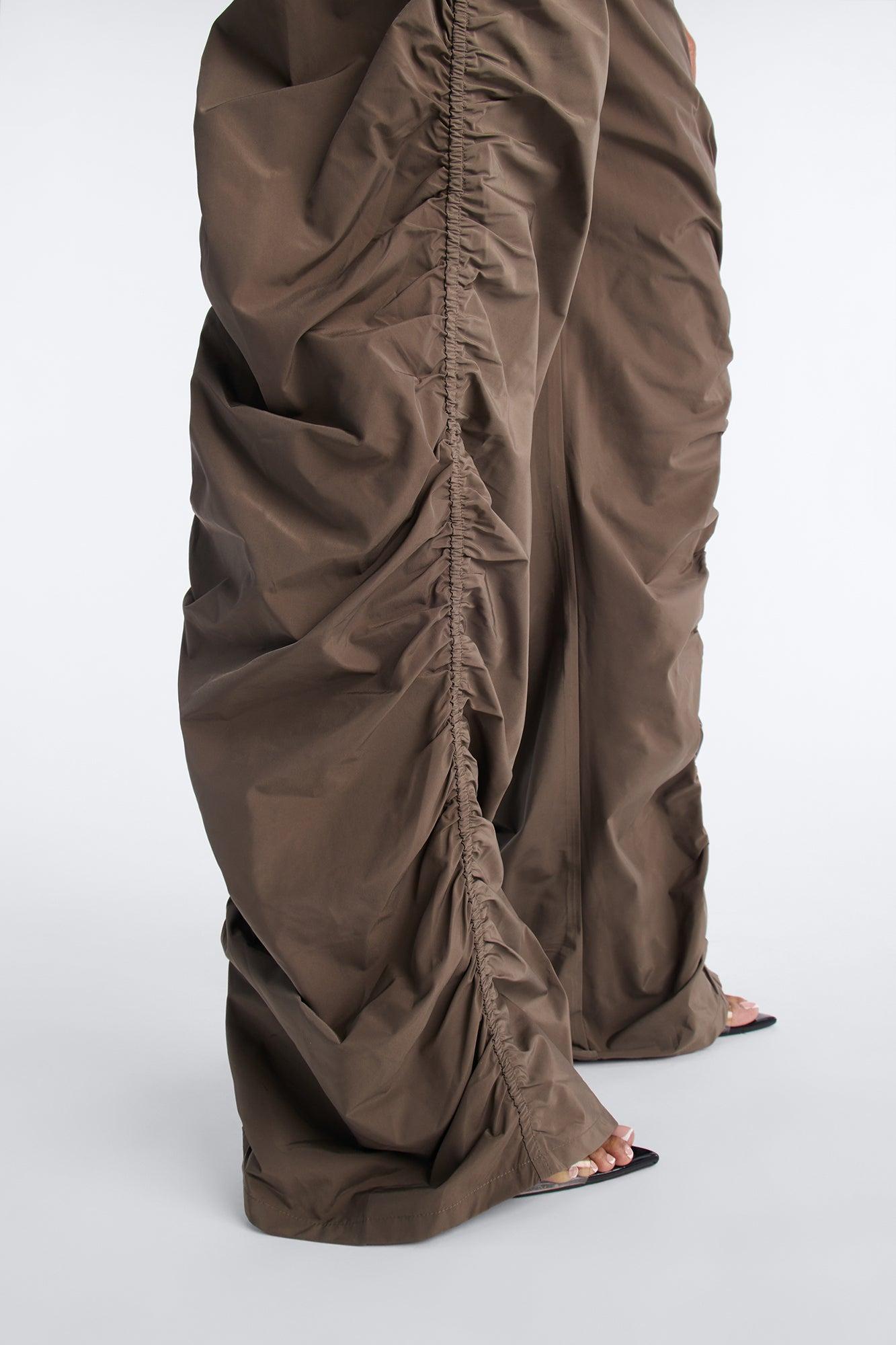 Ariana Low Rise Ruched Stacked Nylon Pant 33″ - Olive Female Product Image