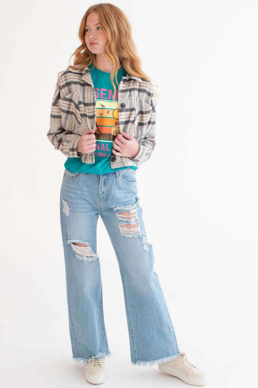 Grey Plaid Cropped Jacket Product Image