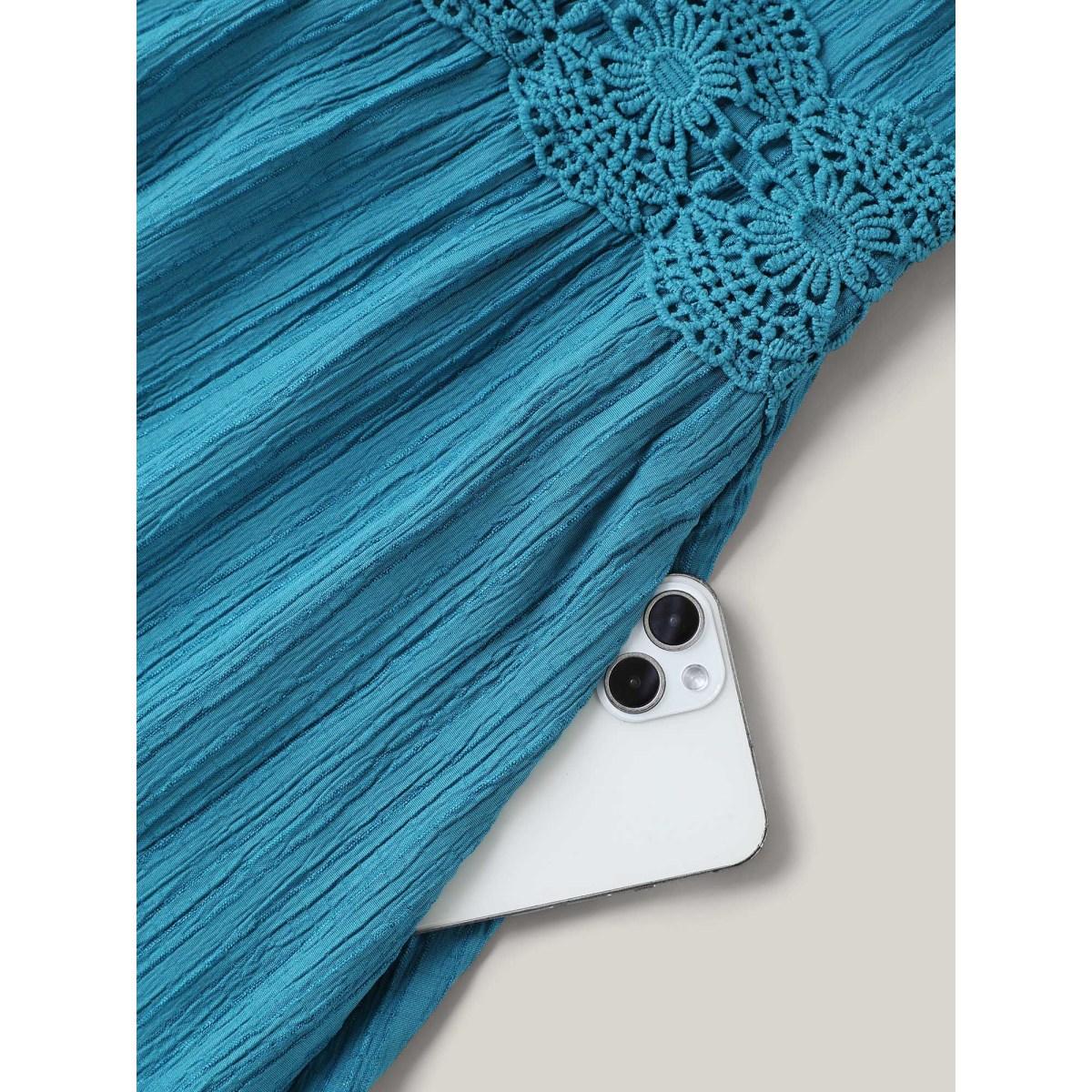 Plus Size Scalloped Lace Surplice Ruffled Midi Dress Teal Women Boho Overlap Collar Elbow-length sleeve Curvy BloomChic 10/M Product Image