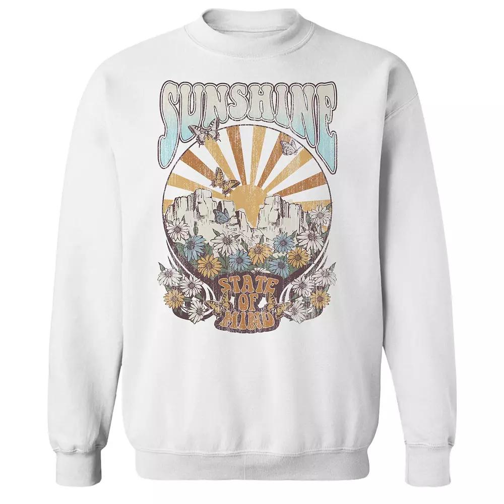 Junior's Sunshine Retro Graphic Fleece Sweatshirt, Women's, Size: XXL, White Product Image