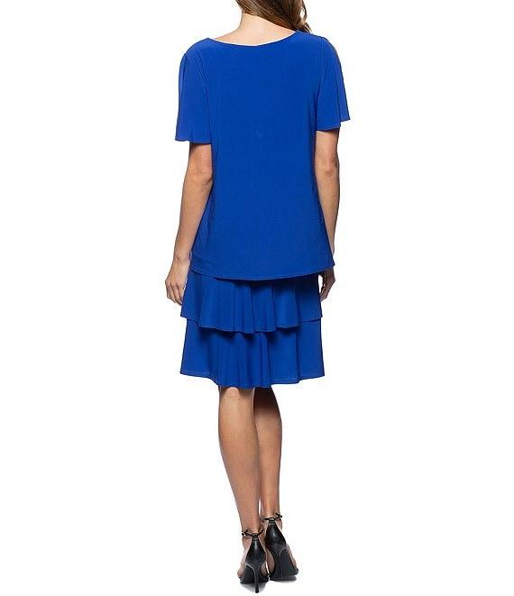 Marina Short Split Sleeve Keyhole Neck Ruffle Tiered Dress Product Image