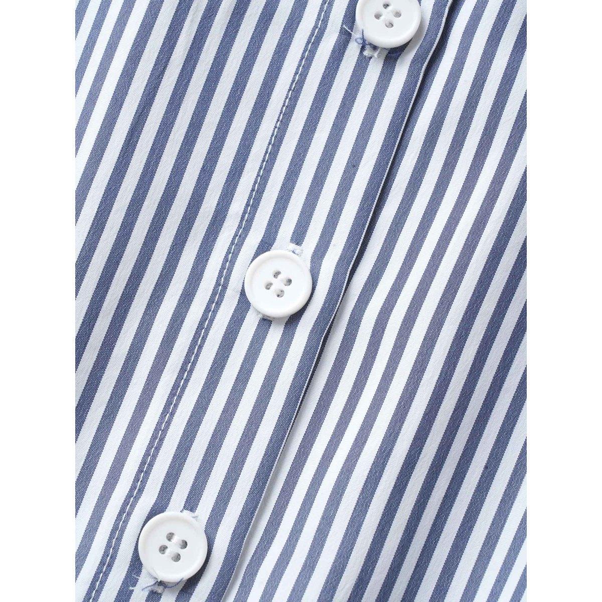 Plus Size Shirt Collar Striped Cap Sleeve Dress SlateGray Women At the Office Belted Shirt collar Sleeveless Curvy BloomChic 30/6X Product Image