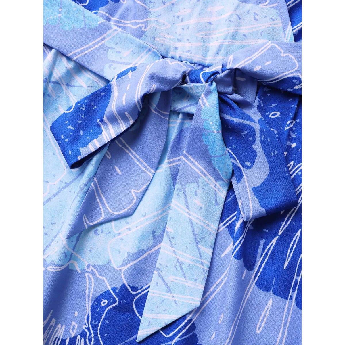 Plus Size Sea Shells Overlap Collar Cami Maxi Dress LightBlue Women Resort Belted Overlap Collar Sleeveless Curvy BloomChic 26/4X Product Image