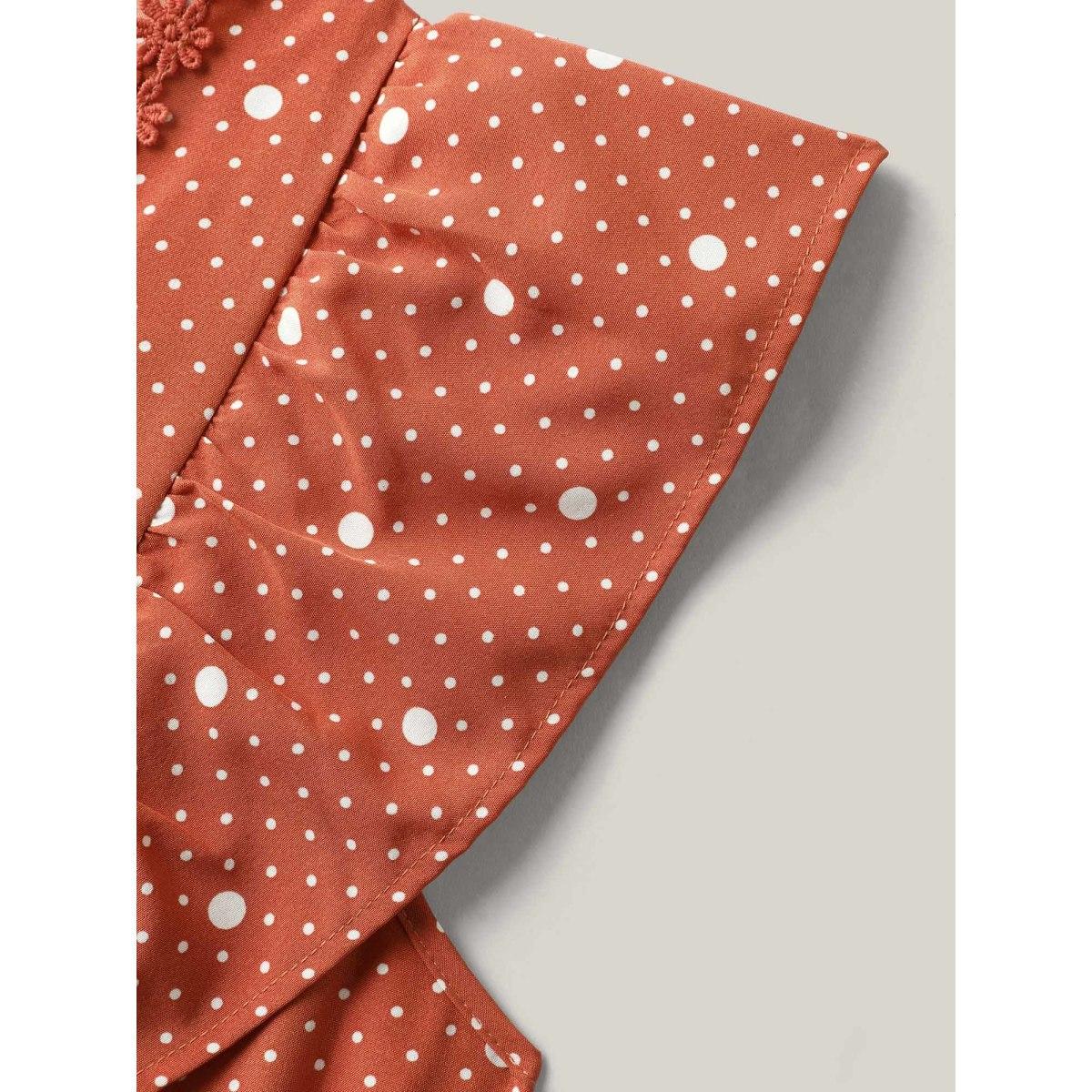 Plus Size Polka Dots Ruffled Cinched-Waist Dress Coral Women V-neck Short sleeve Curvy BloomChic 18-20/2X Product Image