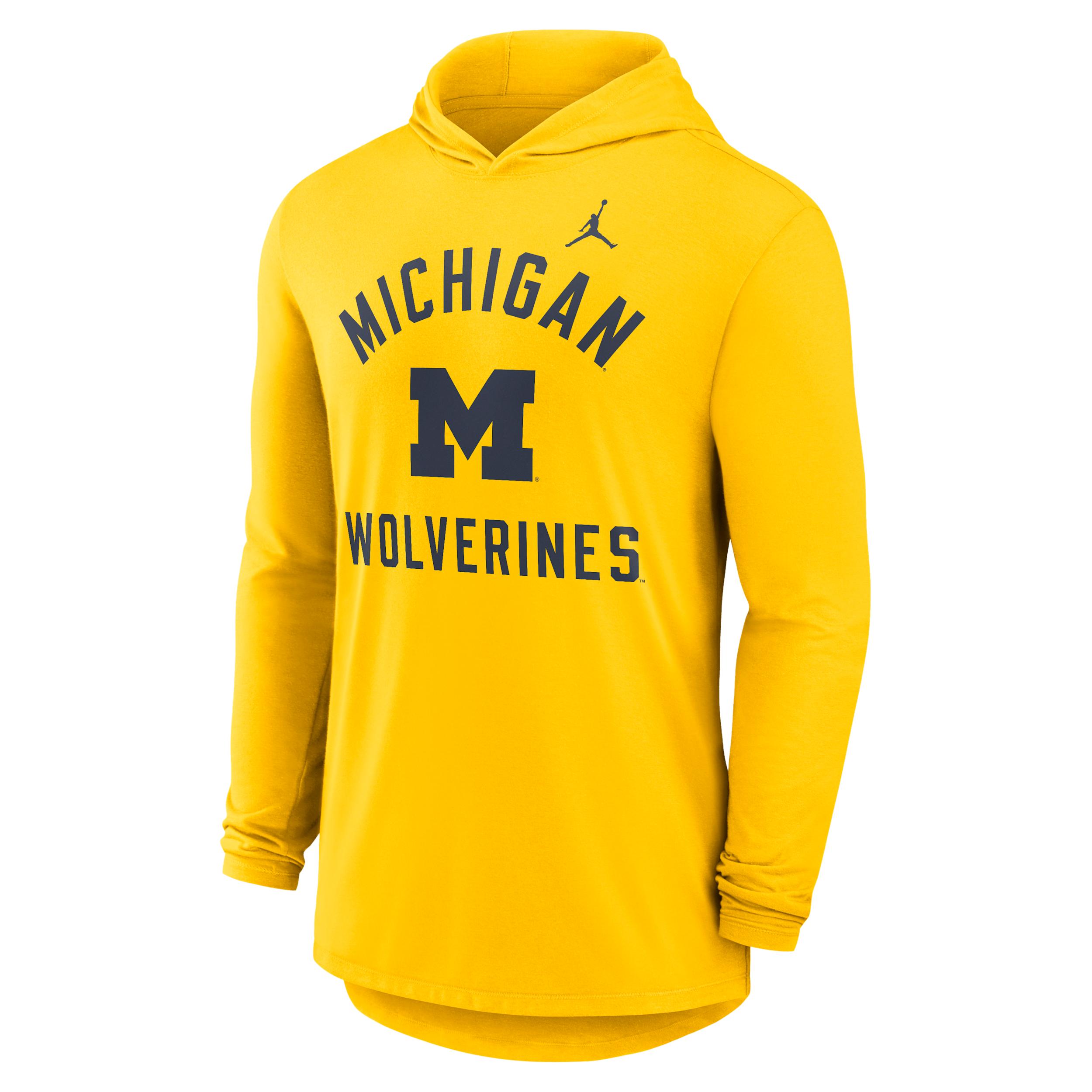 Mens Michigan Campus Arch Jordan Brand Dri-FIT College Long-Sleeve Hooded T-Shirt | 0JNB78HMWN-SSR Product Image