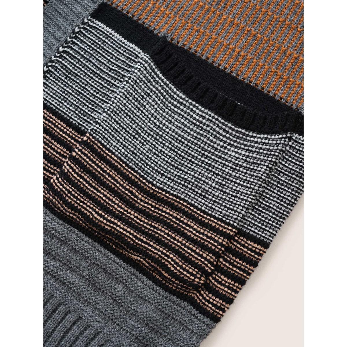 Plus Size Textured Patchwork Contrast Pocket Open Front Cardigan Gray Women Casual Loose Long Sleeve Dailywear Cardigans BloomChic 22-24/3X Product Image