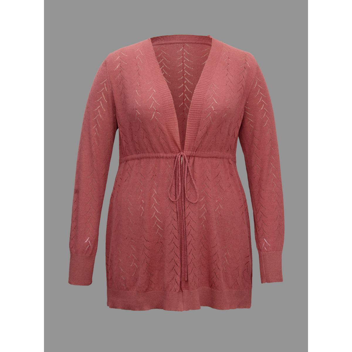 Plus Size Textured Waist Tie Fitted Knit Cardigan Russet Women Casual Loose Long Sleeve Everyday Cardigans BloomChic 22-24/3X Product Image