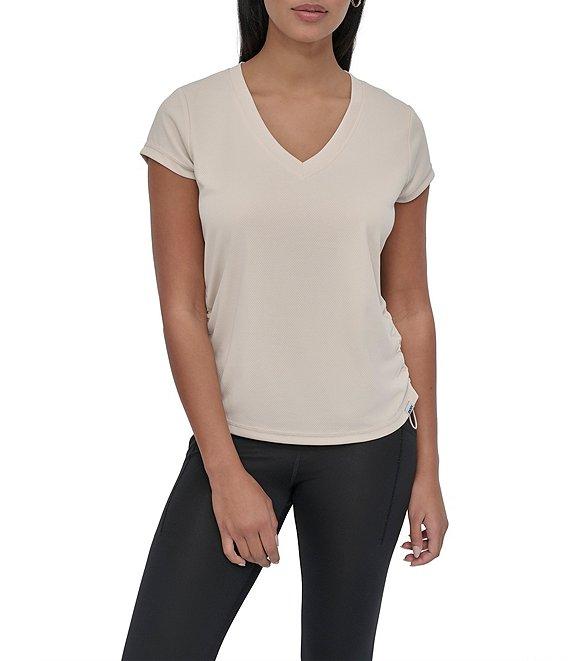 DKNY Sport by Donna Karan V Neck Short Sleeve Tech Ruched Side Seam Tee Product Image