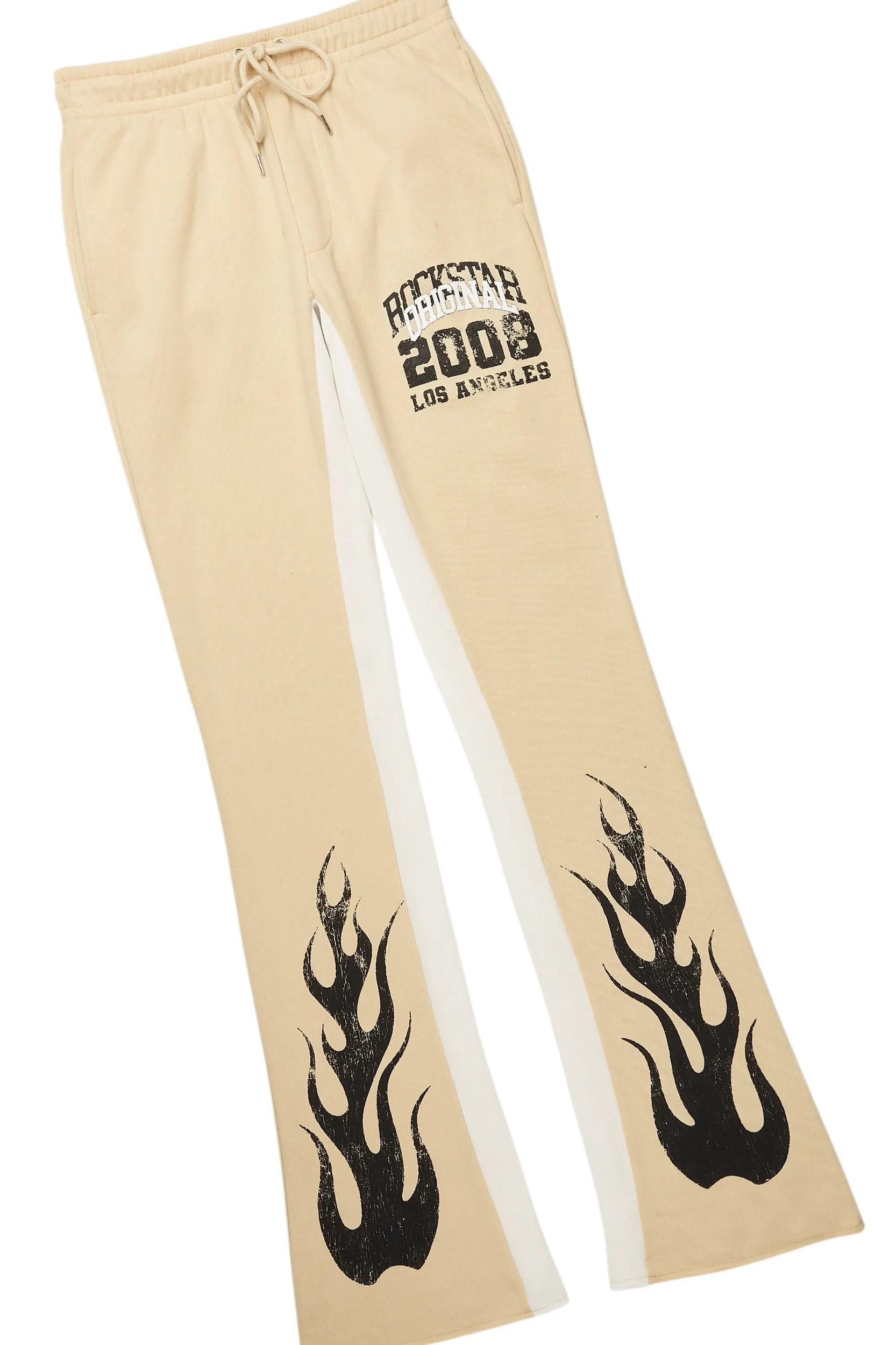 Edel White/Beige T-Shirt/Stacked Baggy Track Pant Set Male Product Image